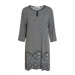 Max Studio Floral Paisley 3/4 Sleeve Keyhole Shift Dress Black White Size 1X